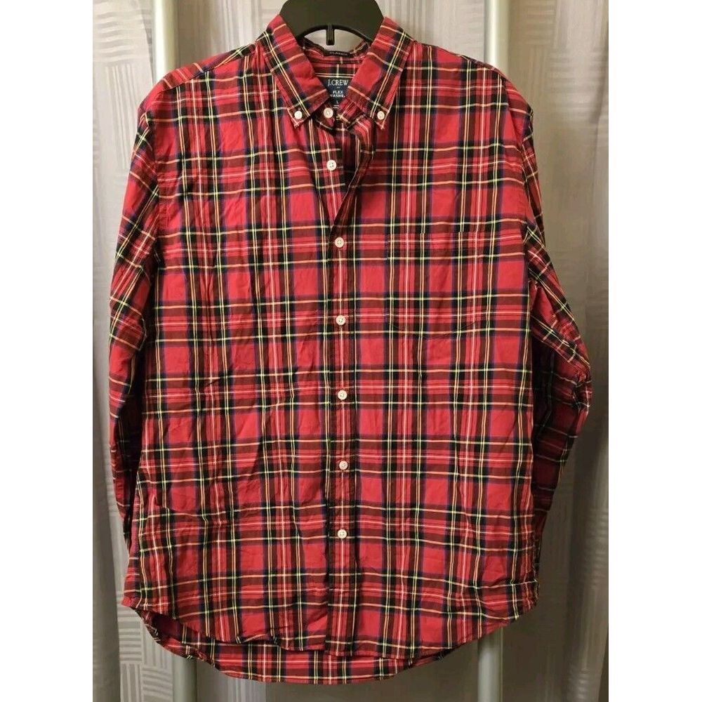 J Crew Shirt Men Large Red Plaid Long Sleeve Button Front Collared Holiday - Picture 3 of 7